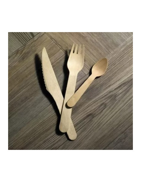 Noże drewniane z ząbkami 16,5 cm, 100 sztuk - Sztućce