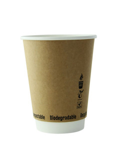 Kubki papierowe dwuwarstwowe bez plastiku 350ml, KRAFT, 25 sztuk - Kubki